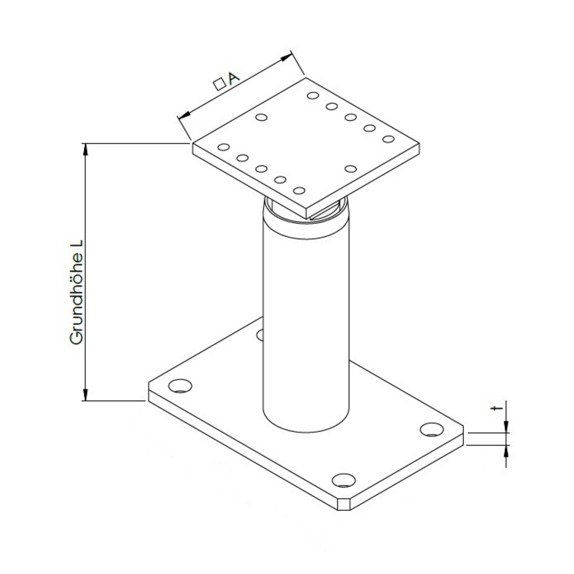 Qweh, L-Wert, Industriehalterung, Mast, Schraubenloch, Tischstütze, Konstruktionsplan, Technische Zeichnung, Montageplatte, Bohrungen, Säulenhalter, Halterung, Beschläge, Lagerung