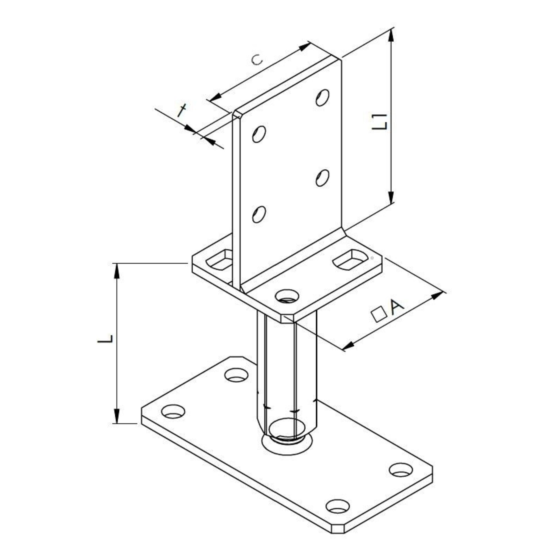 L-Bügel, Rechteckwinkel, Montageplatte, Halteblech, Lochmuster