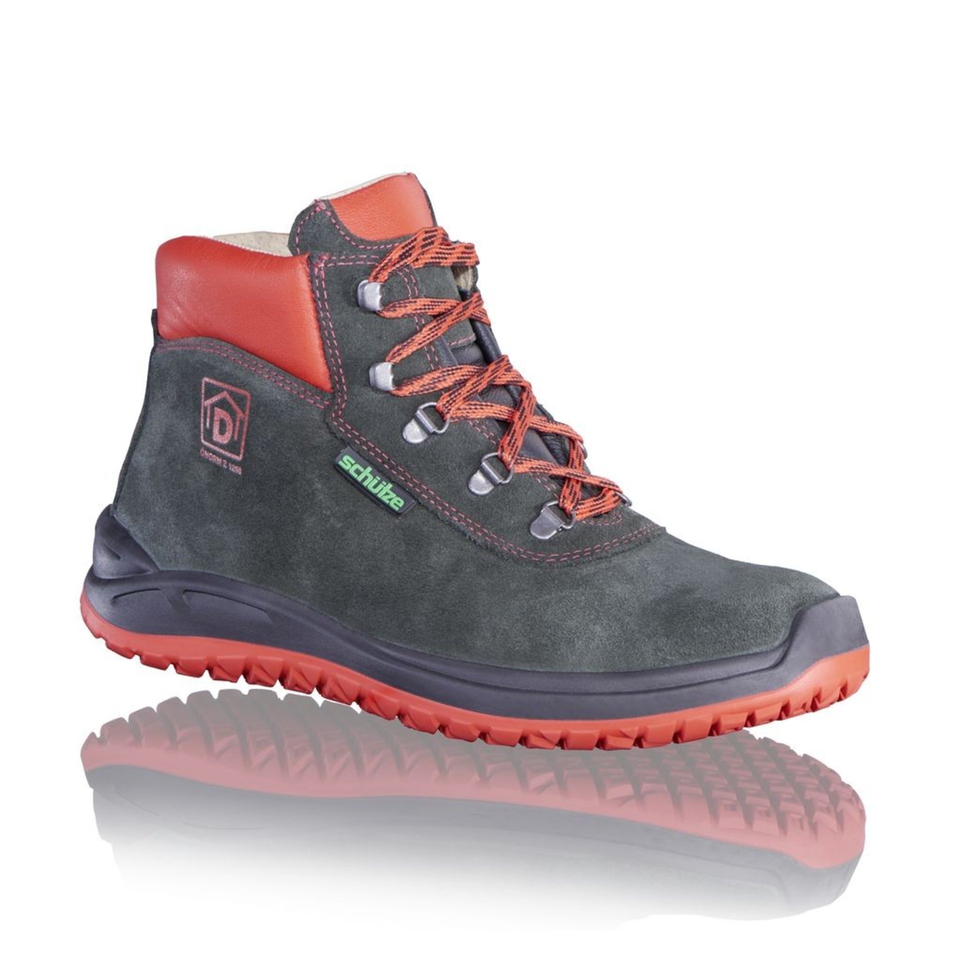 Stiefel, Wanderschuh, Grau, Rot, Gummisohle