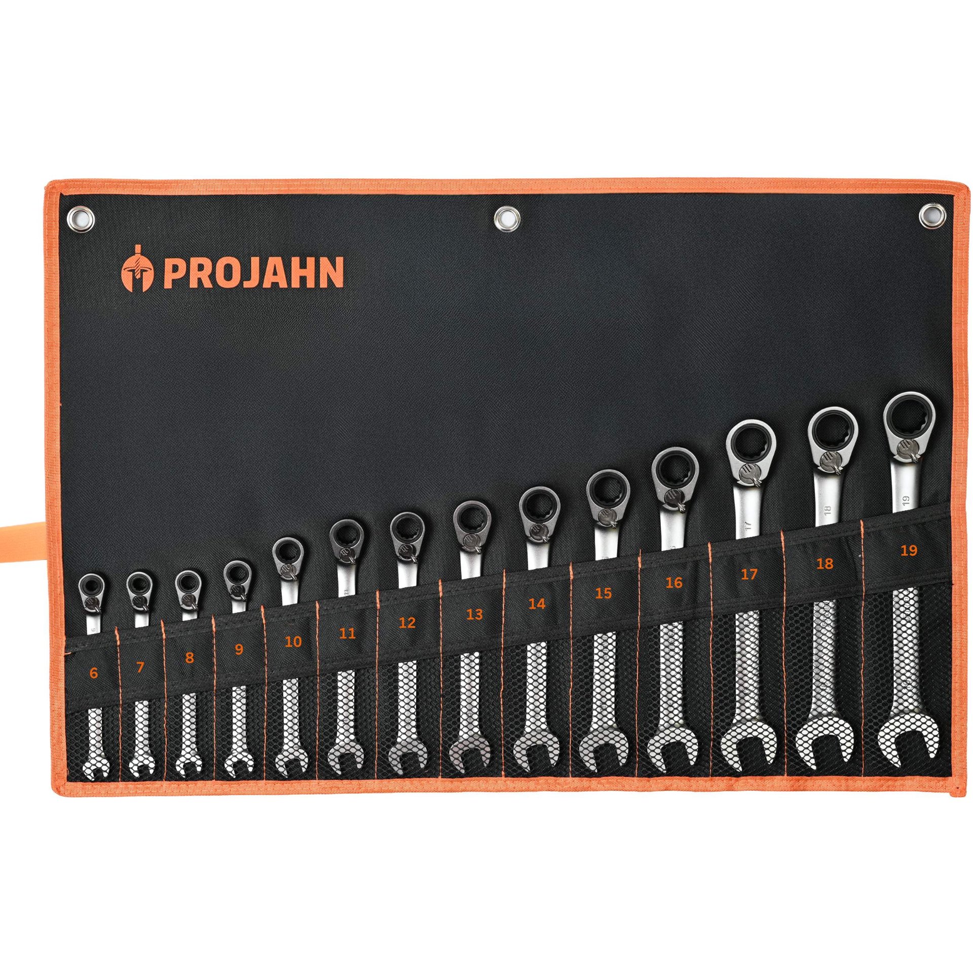 Ratschen-Set, Steckschlüssel, Werkzeugrolle, metrisch, orange Rand