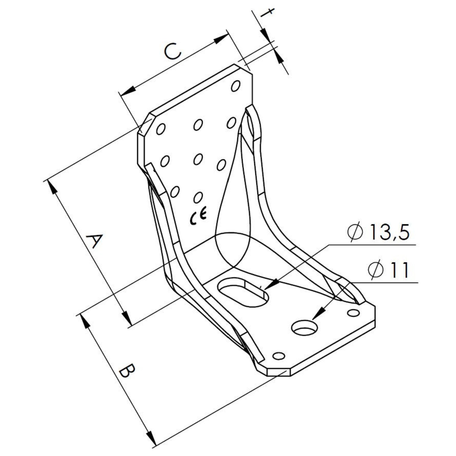 federanker, Montagewinkel, Video-Winkelhalter, Durchbruchplatte, Abmessungszeichnung