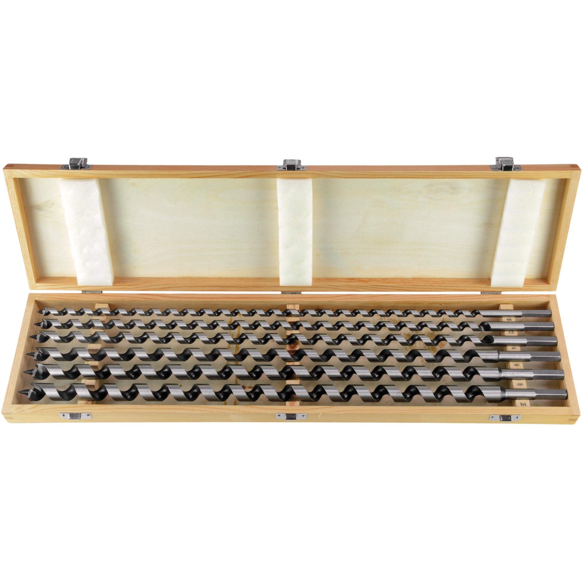 Bohrkronenbohrer, Wiederholungsbohrer, Holzbox, Spiralformen, Drehbohrer