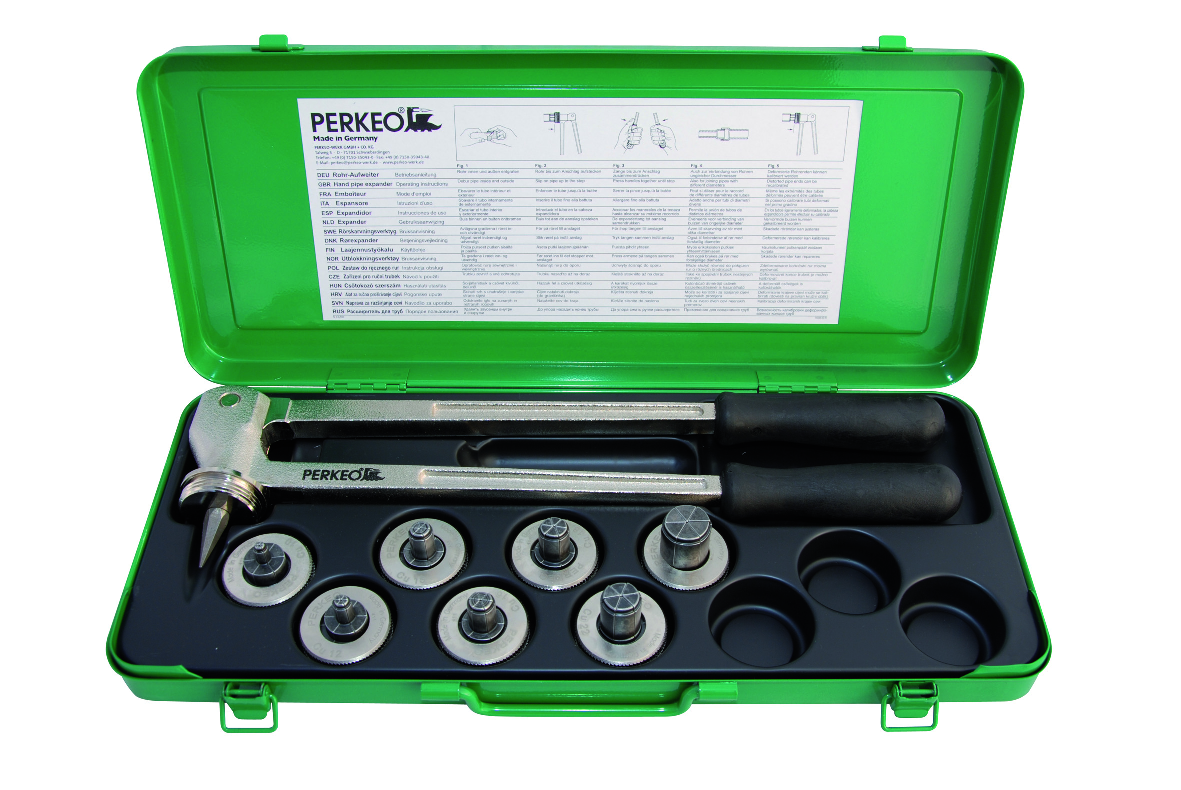 Perkeo ROCKY Rohrexpander-Set 7 Köpfe 10-12-15-16-18-22-28 mm im Kasten