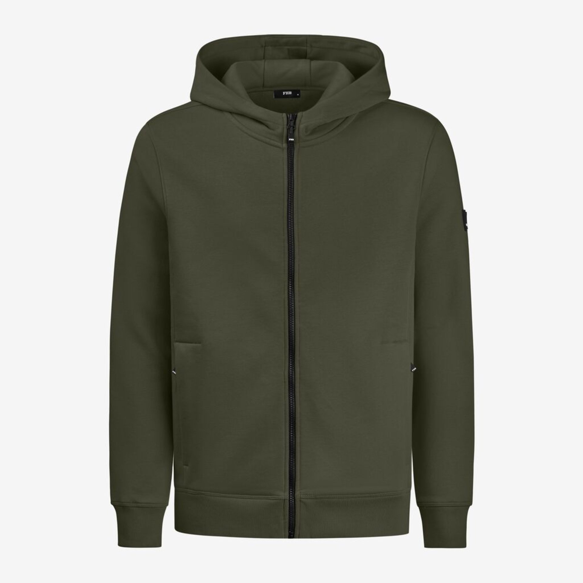 hoodie, Reißverschluss, olive, Kapuze, Taschen