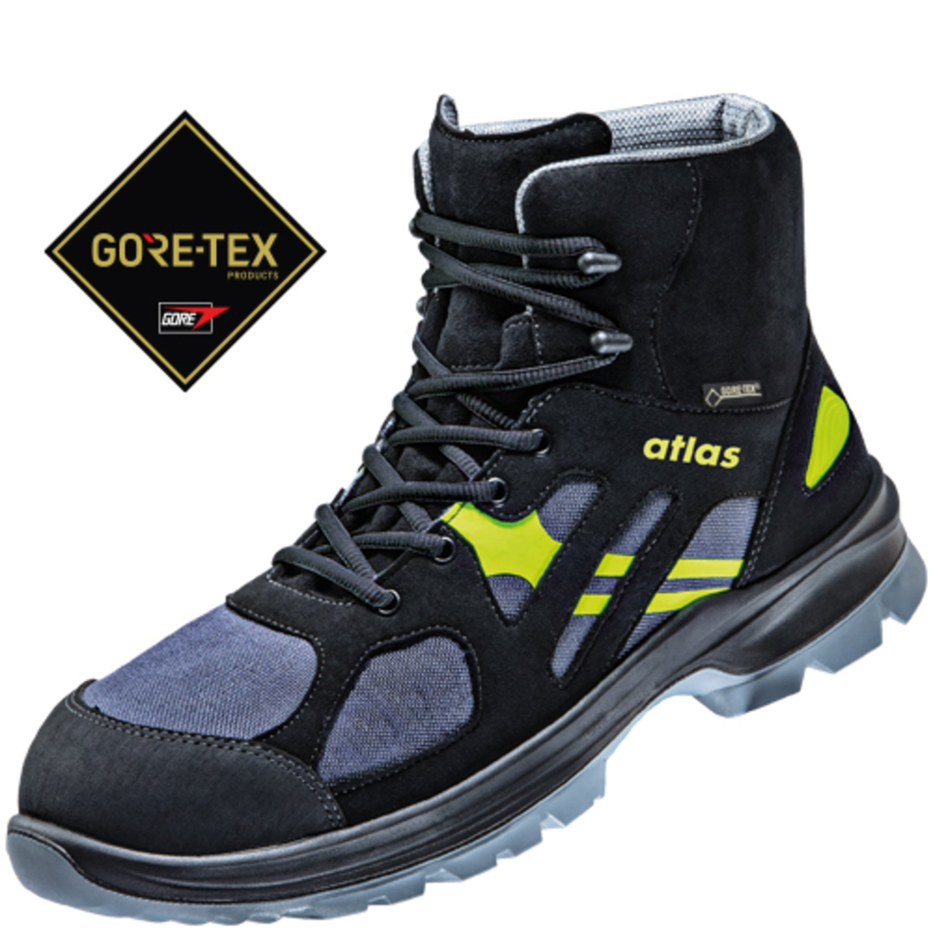 hiking boot, GORE-TEX, schwarz Stiefel, hoher Knöchel, neon Akzente
