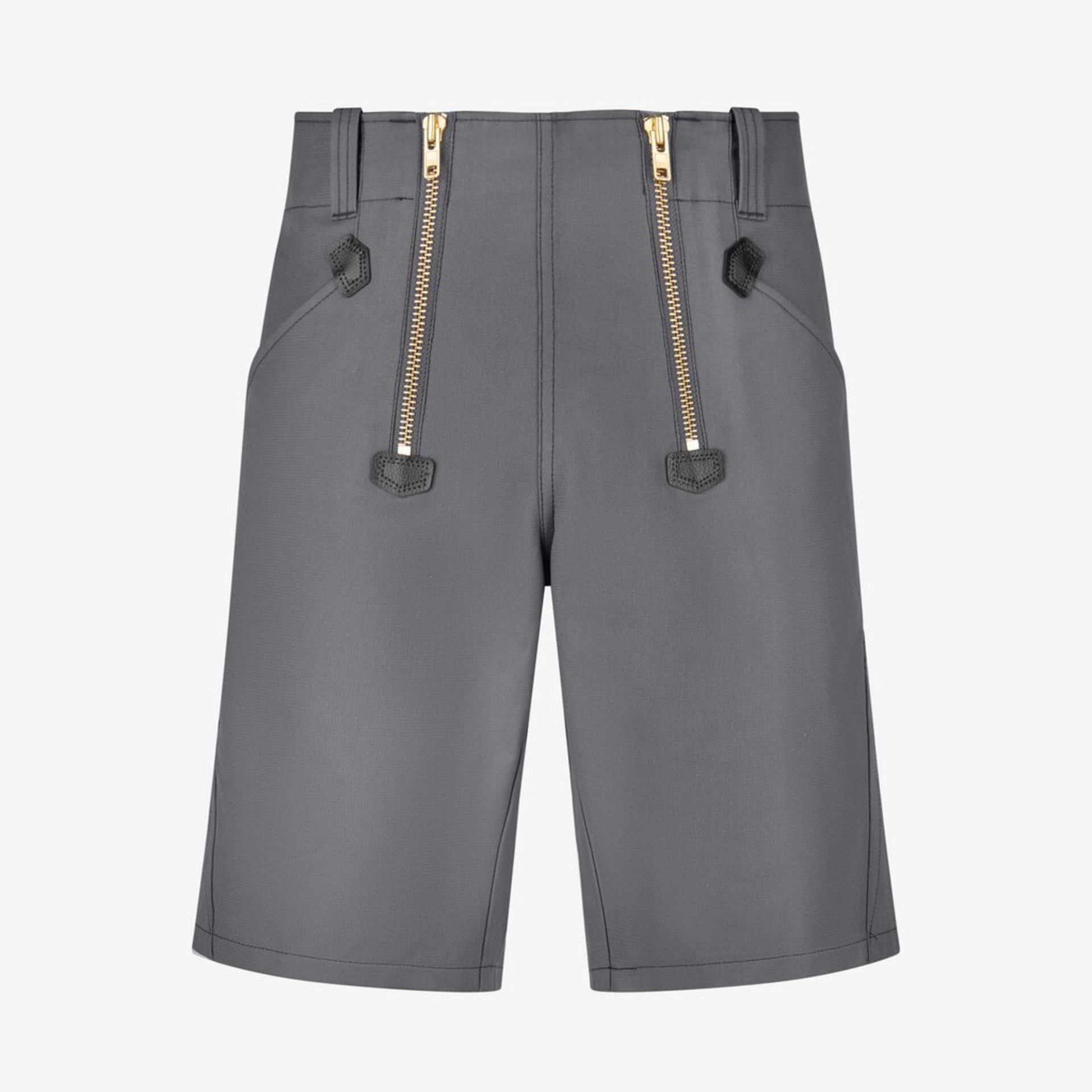 kurze, grau, reißverschluss, hohe taille, Tasche