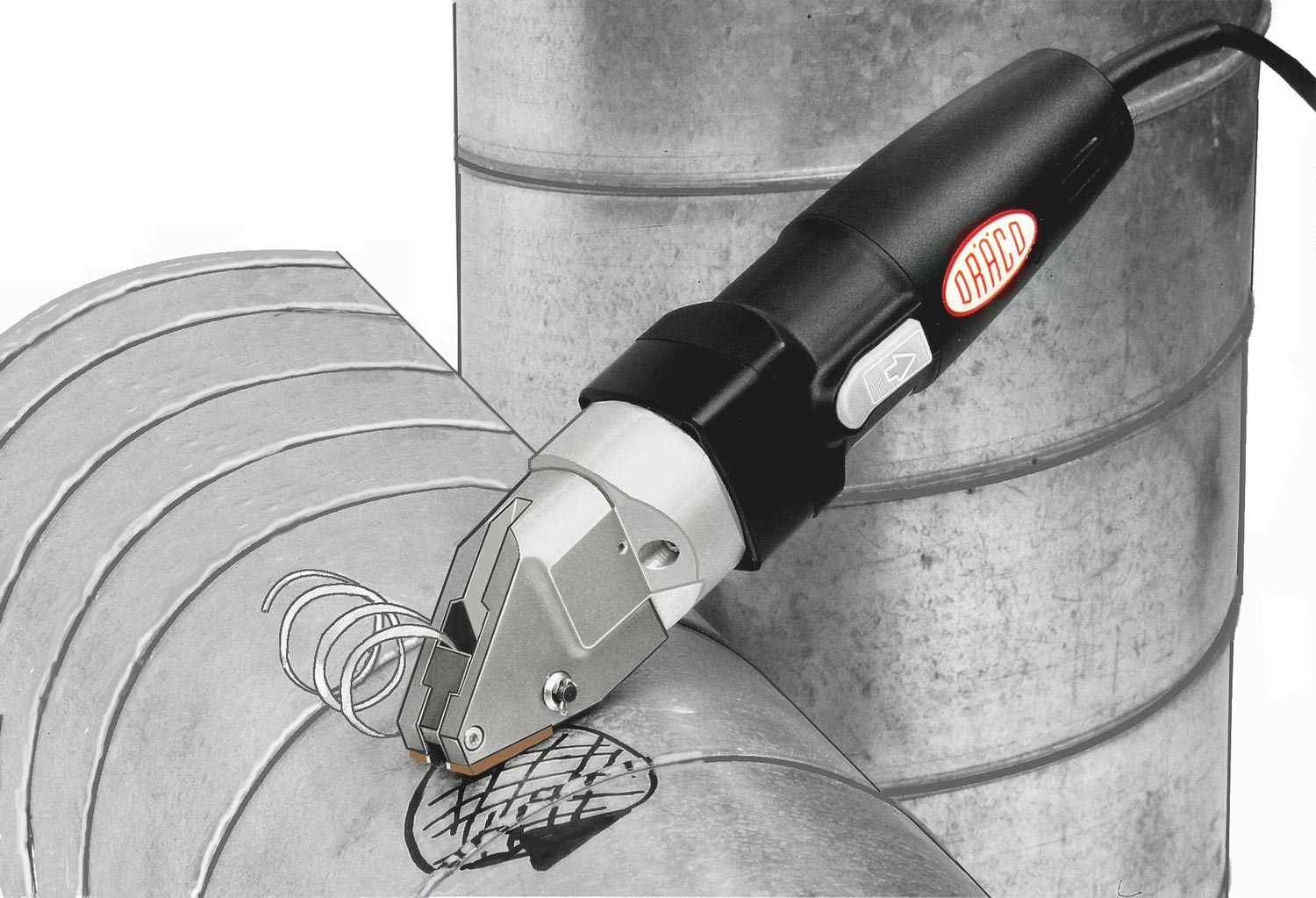 DRÄCO Radien-Blechschere 3514-7R Das Schneidegerät für Kreisausschnitte in gefalzten und/oder starken Blechen Anwendung