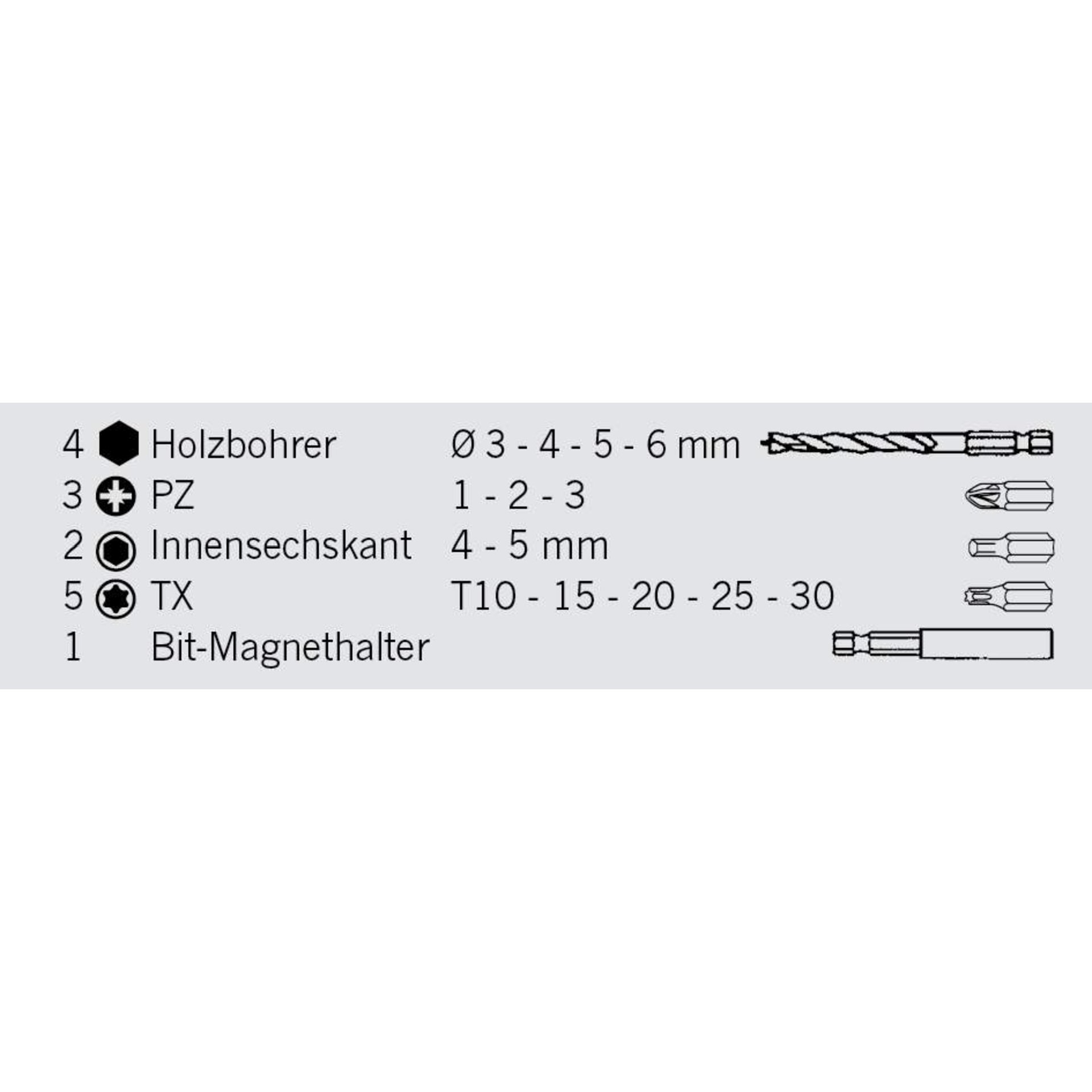 Holzbohrer, PZ, Innensechs..., TX, Bit-Magnethalter