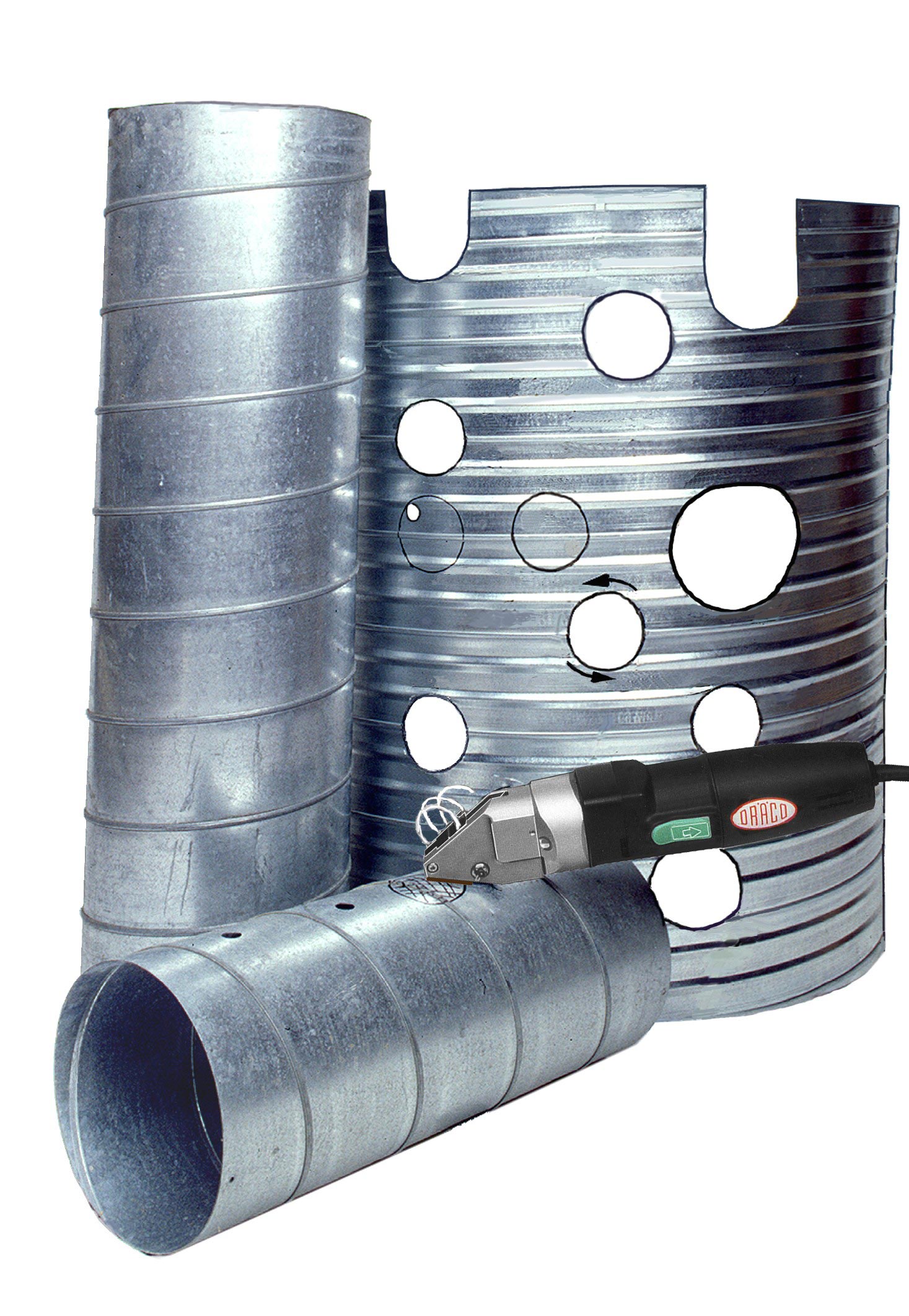 DRÄCO Radien-Blechschere 3514-7R Das Schneidegerät für Kreisausschnitte in gefalzten und/oder starken Blechen Rohrausschnitte