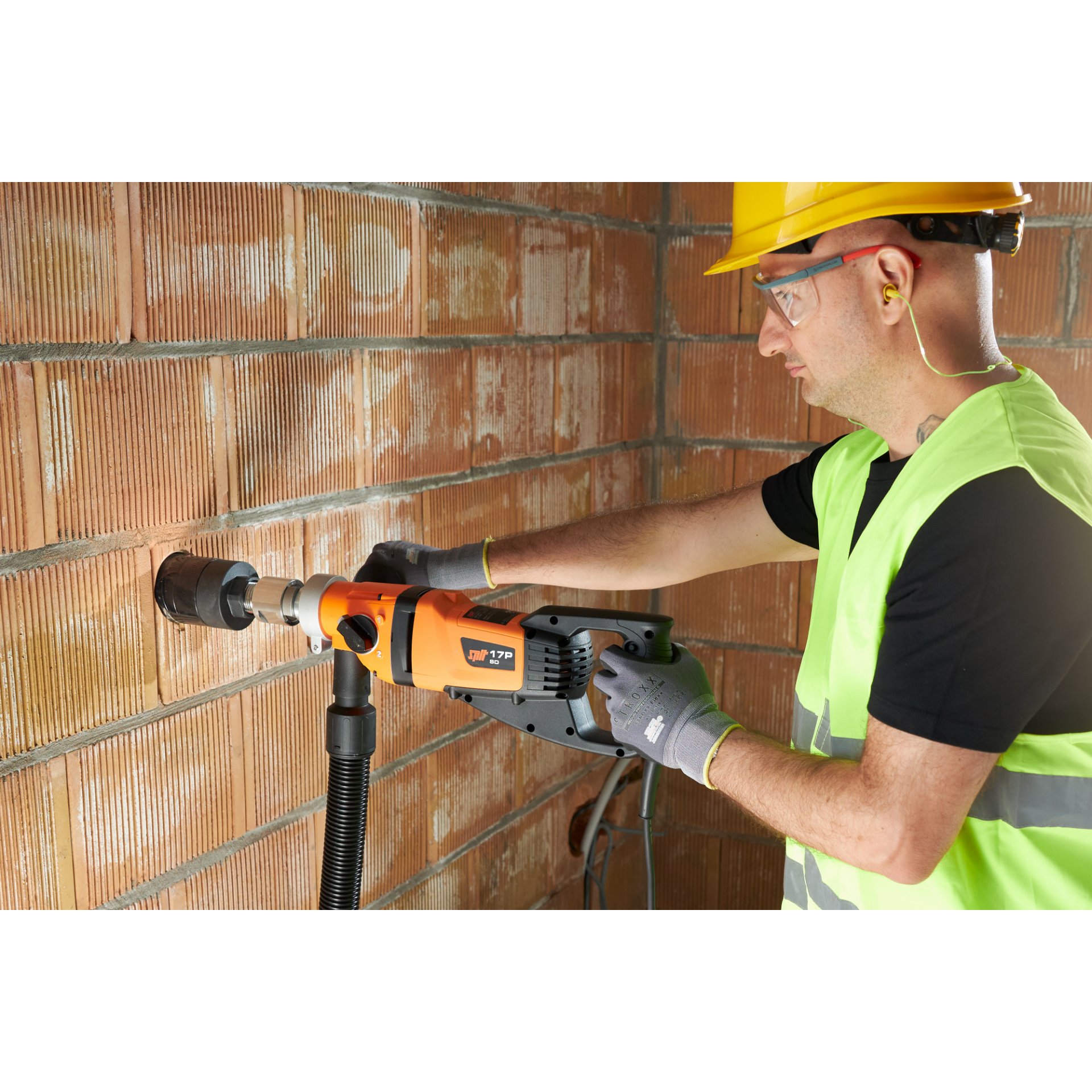 Person, Arbeiter, Elektrische Bohrmaschine, Werkzeug, Schutzhelm