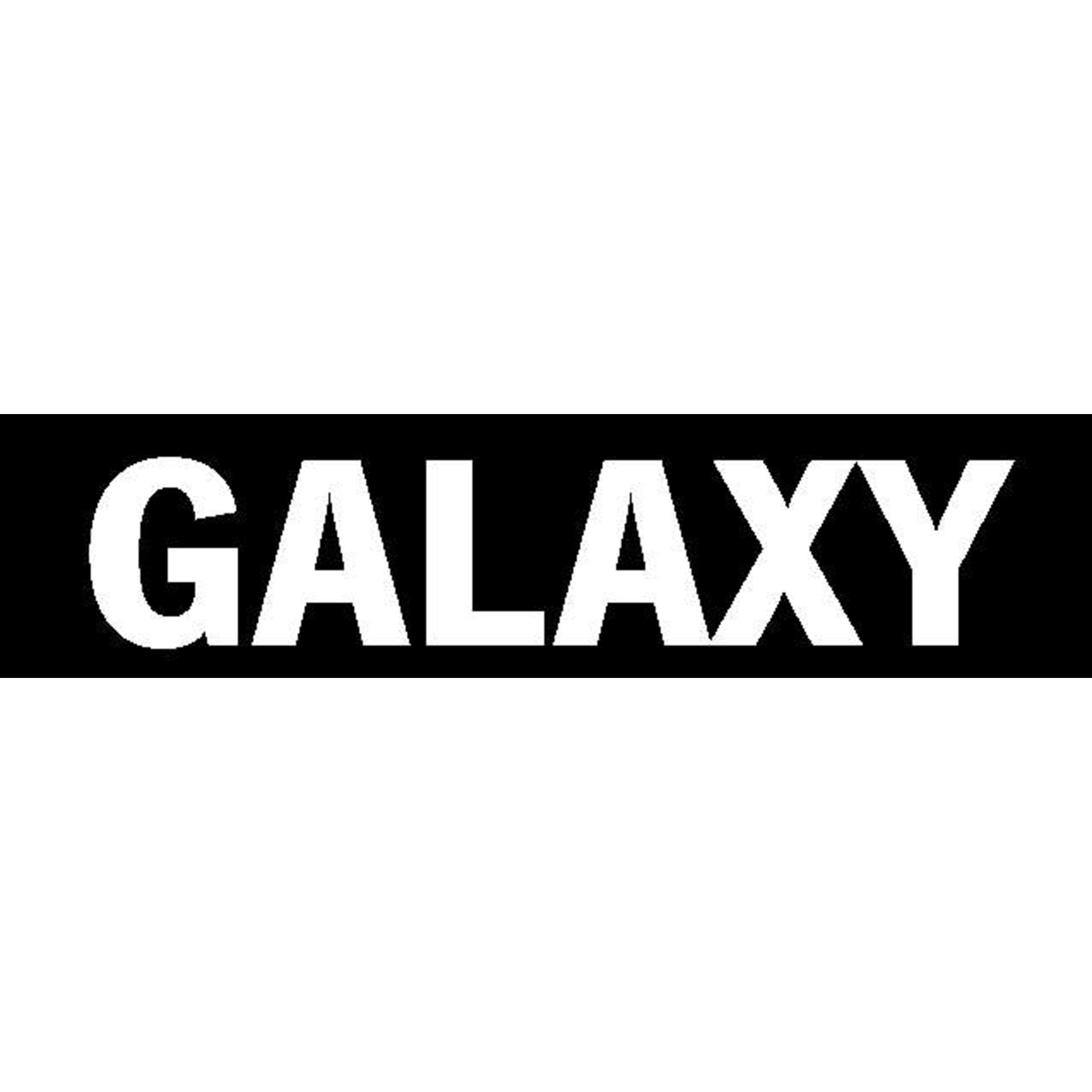 logo, galaxy, schwarzer streifen, weißer text, branding
