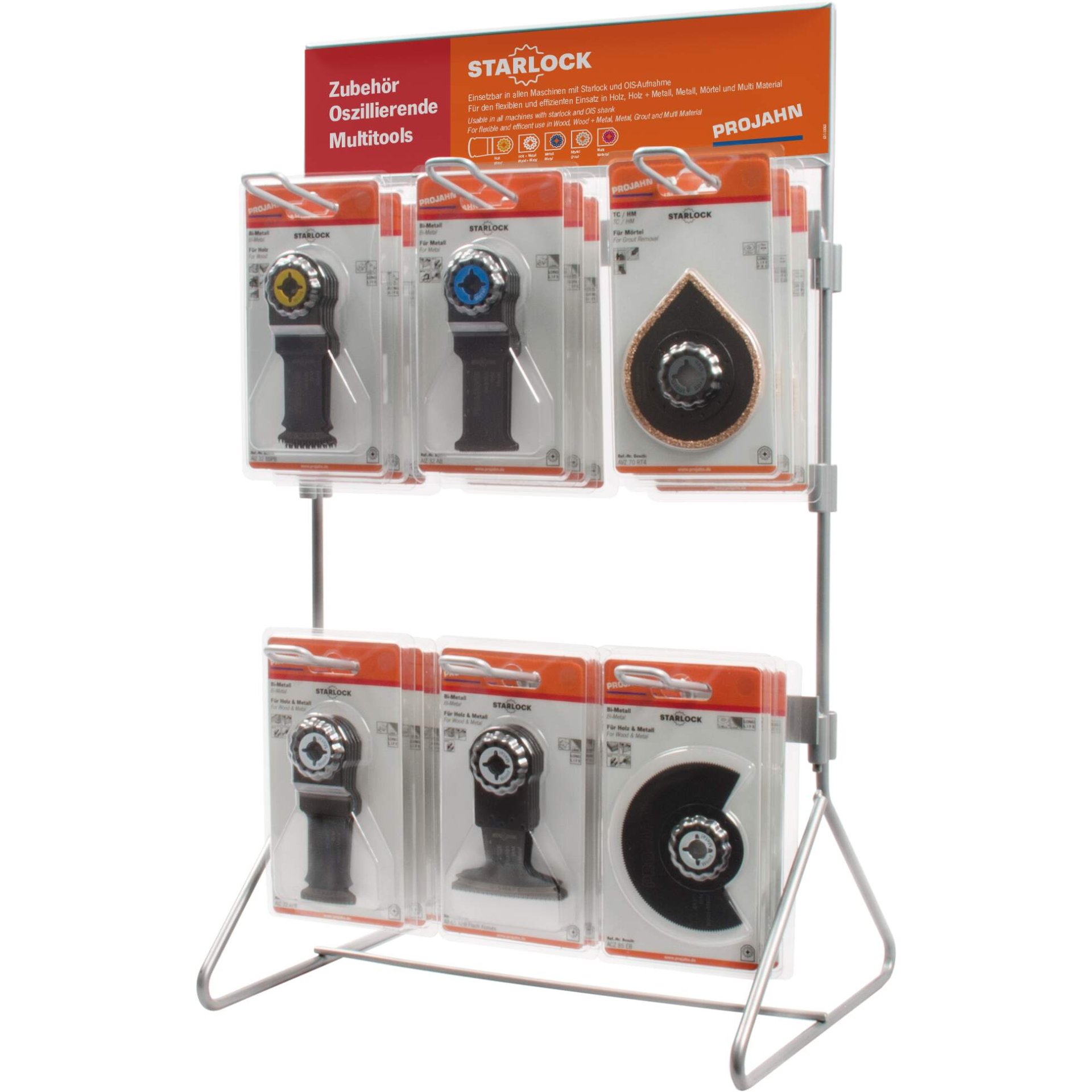 Spiral bits, Multitool, Oscillating tools, Grinding wheel, Accessory display stand