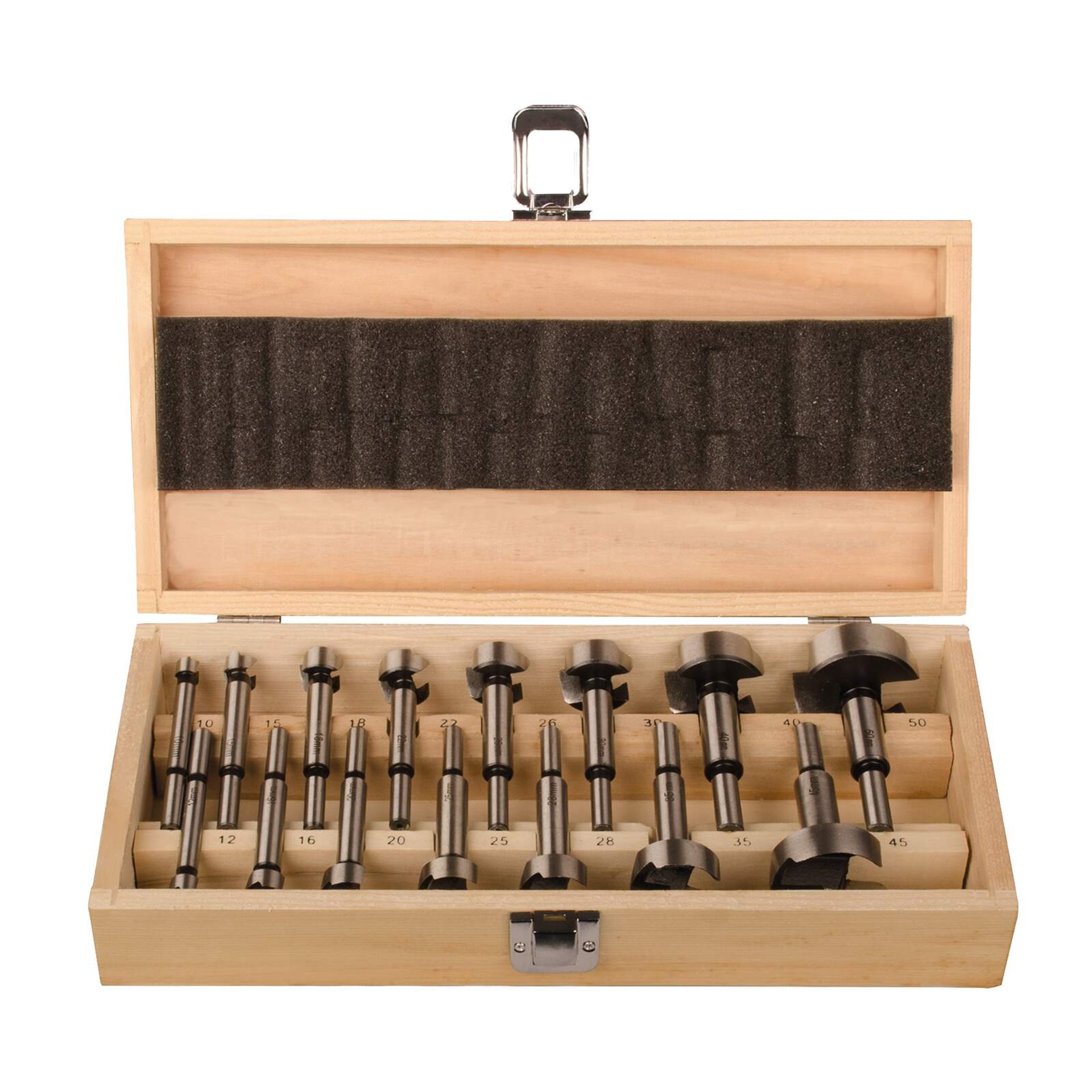 Holzwerkzeug-Set, Bohr- und Fräsbits, Fräser-Satz, Stütz- und Führungselemente, Aufbewahrungsbox aus Holz